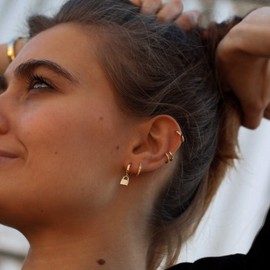 MYEARS Women Padlock Earrings Gold Huggie Hoop Dangle Drop 14K Gold Plated Small Simple Hypoallergenic Everyday Jewelry