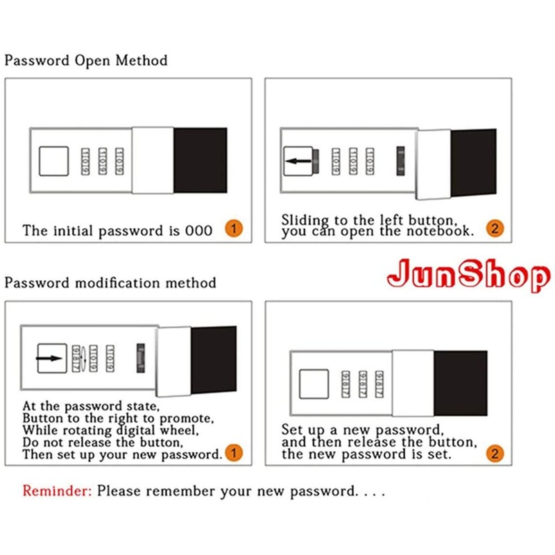 JunShop Lock Diary Combination Locking Journal Locked Notebook Writing Notebook