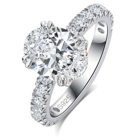Sizeron Oval Cut Moissanite 2CT Engagement Rings for Women D Color VVS1 Solitaire 14K White Gold Plated 925 Sterling Silver size 6