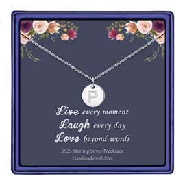 Hidepoo Dainty Initial Necklaces - S925 Sterling Silver Disc Initial Necklaces Gifts Double Side Engraved Hammered Letter Necklace Birthday Gifts Gifts Pendant P Women Jewelry Birthday Gifts