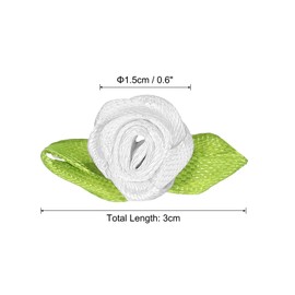 PATIKIL 15mm Tiny Satin Ribbon Rose, 300 Pcs Fabric Flowers Embellishments Rosettes Applique with Green Leaves for DIY Crafts Wedding Decor, White