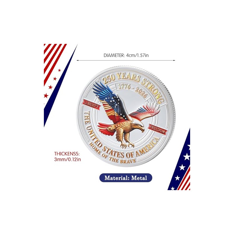 20 Pcs 250th Anniversary Commemorative Coins US 1776–2026 Token Display
