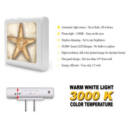 Plug in Dimmable LED Night Light with Dusk to Dawn Auto Sensor, Adjustable Brightness, Warm Light, Auto On-Off Nightlight for Bathroom, Hallway, Nursery, Bedrooms - Star Fish