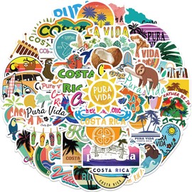 50Pcs Costa Rica Stickers Pack, Aesthetic Pura Vida Waterproof Vinyl Stickers for Water Bottle Laptop Scrapbook Journal, Summer Tropical City Decals for Kids Girls Teens Adults