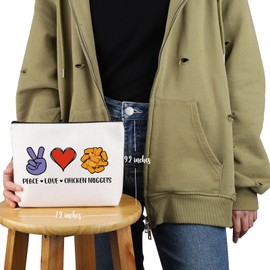 VAMSII Chicken Nugget Lover Gift Peace Love Chicken Nuggets Makeup Bag Who Loves Chicken Nuggets Cosmetic Bag Fast Food Lover Gift (Peace Love Chicken Nuggets M)