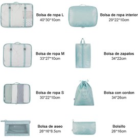 DAHAN 8PCS Organizadores de Viaje para Maletas, Bolsas de Equipaje Impermeable Cubo Embalaje de Viaje Bolso de Almacenamiento a Ropa, Zapato, Cosmético y Accesorio, Organizador de Maleta Bolsa (azul)