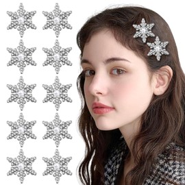 TUCEWP 10Pcs Snowflake Hair Clip for Women Girls Cute Hair Pins Nonslip Sparkly Rhinestones Pearl Hair Barrette Snap Silver Mini Metal Alligator Clips for Long Thick Hair Christmas Hair Accessories