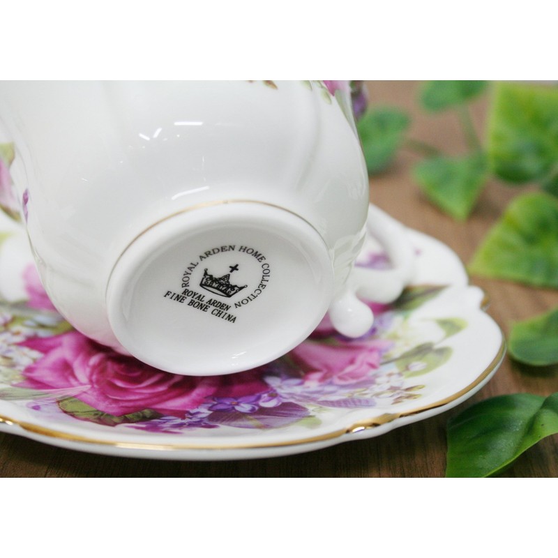 roiyarua-den Cup & Saucer Bone China 240ml Rose Pattern Purple