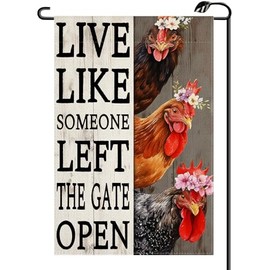 Funny Chicken Farm Coop Garden Flag 12x18 Inch Double Sided Like Someone Left The Gate Open Vintage Decor Sign Small Flags Farmhouse Outside Decoration For Yard (ONLY FLAG) RC07