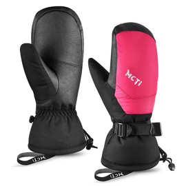 Kineed Ski Mittens Winter Down Gloves Ski Gloves Snow Waterproof Touchscreen for Women Rose Red