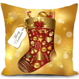 HUASHUZI Christmas Cushion Cover 40 x 40 cm Gold Christmas Decoration Christmas Cushion Cover Christmas Decorations Xmas Cushion Covers Pillow Winter Cushion Decoration Set of 4 Sofa