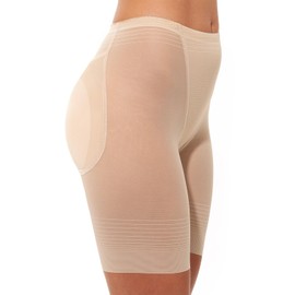 FF Foam Lightly Padded Panty with Thin Butt Pads, Booty Boosting, Thigh Slimmer Shapewear (Champagne, Small)
