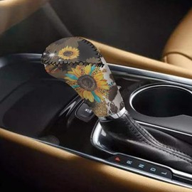Wanyint Sunflower Cow Leopard Print Neoprene Auto Handbrake Cover Gear Shift Knob Cover Set Car Interior Decor Accessories