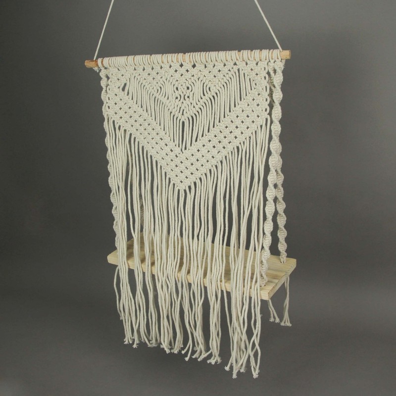 Things2Die4 Boho Style Hand Tied Macrame Wall Hanging with Wooden