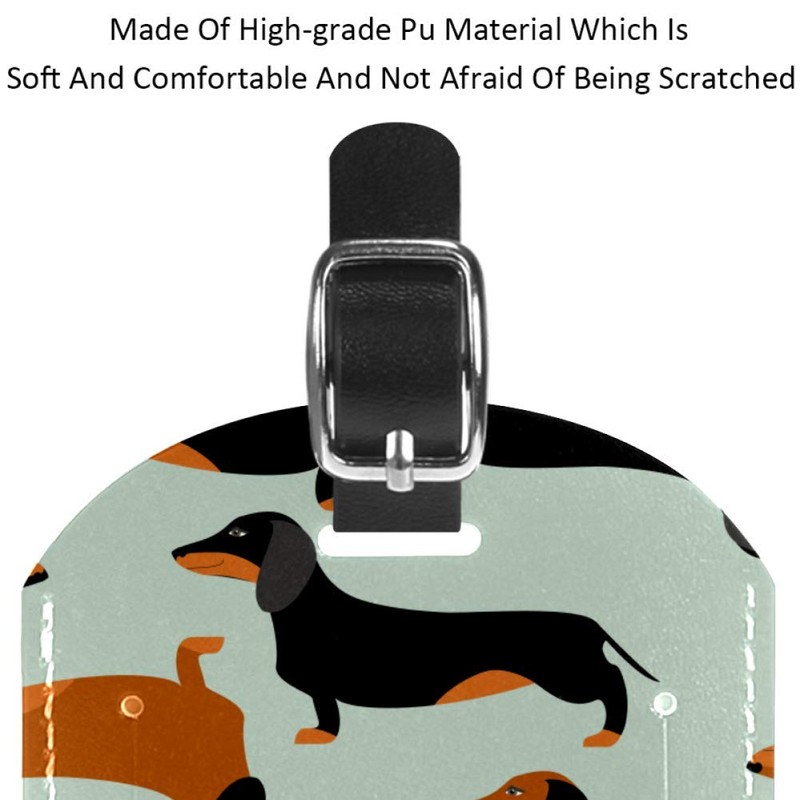 Leather Luggage Tags Wiener Dachshund Dog Bag Travel ID Tag