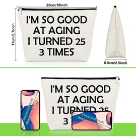 Funny 75th Birthday Gifts for Women 75 Year Old Birthday Makeup Bag Gift for Her Mom Grandma Aunt Sister Best Friend Coworker Cosmetic Bag Turning 75 Presents Decorations 1950 Travel Cosmetic Pouch