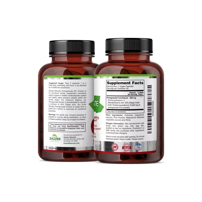 Zazzee Extra Pomegranate 5000mg Granada Antioxidante 120 Cáp Sabor Sin