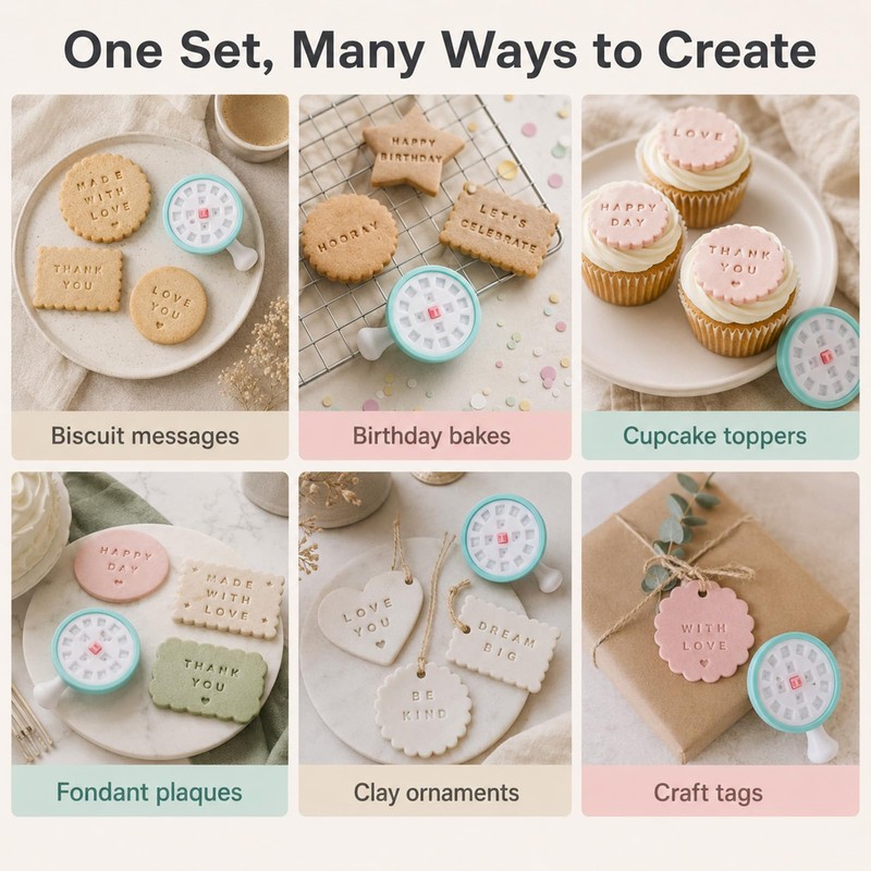 84 Pcs Alphabet Numbers Cookie Stamp Set Round Press for
