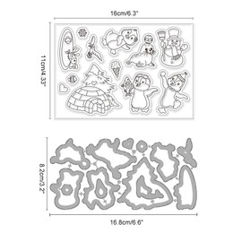 ORIGACH Ice Winter Clear Stamps and Cutting Dies for Card Making, South Pole Animals Transparent Silicone Stamps and Die Cuts Set for DIY Crafting Scrapbooking Photo Album Journaling Decoration