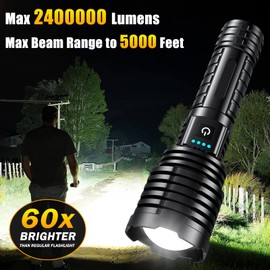 Weoxi Rechargeable Flashlights 2400000 High Lumens,Super Bright LED Flashlight for Home Emergency, Waterproof Handheld Flashlights with Pouch, 5000mAh Battery, Spotlight and Floodlight Function