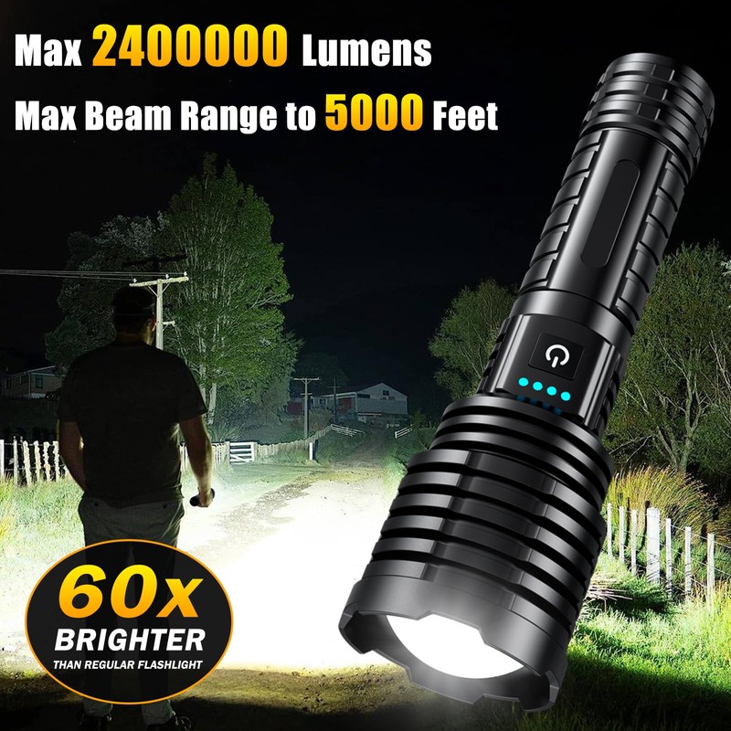 Weoxi Rechargeable Flashlights 2400000 High Lumens,Super Bright LED Flashlight for