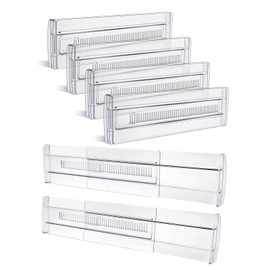 GoyuHome 6 Pack Drawer Dividers, Adjustable 3.2" High Expandable from 11"-20" Clear Plastic Organizers for Clothes, Kitchen Utensils and Office Storage
