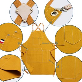Jeanerlor Cotton Canvas Stylist Apron With Pockets Water-Resistant Tool Aprons for Women Cross-Back Straps Design Fully Adjustable S to M（Yellow）