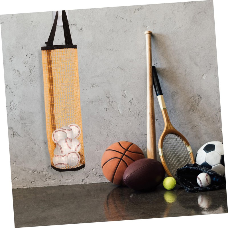 GRIRIW 3pcs Portable Mesh Tennis Ball Storage Bag Wall Mounted