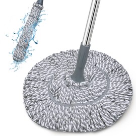 Self-Wringing Twist Mop for Floor Cleaning, Long Handled Microfiber Floor Mop with Top Scouring Pad for Kitchen, Hardwood, Restaurant, Bathroom, Garages, Warehouses, Office, 64-inch , Grey