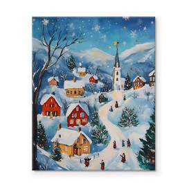 TYPTEK Christmas Wall Art Colorful Christmas Village Snowy Holiday Town Pictures Print Canvas Winter Landscap Art Christmas Wall Decor Artwork for Living Room or Bedroom 8x10inch