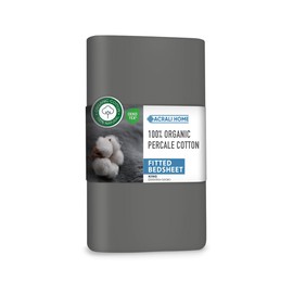 Acrali Home GOTS Cert. 100% Organic Percale Cotton King Size Fitted Sheets - 30cm/12in Deep - Hotel Quality, Soft and Breathable Fitted Sheets King Size Bed - Grey 200x150cm