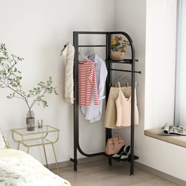 DOORXIFO Corner Black Metal Clothing Racks,Heavy Duty Freestanding industrial Clothes Racks Coat Rack for Hallway Entryway,Design Unique Garment racks Display Racks for Hanging Clothes