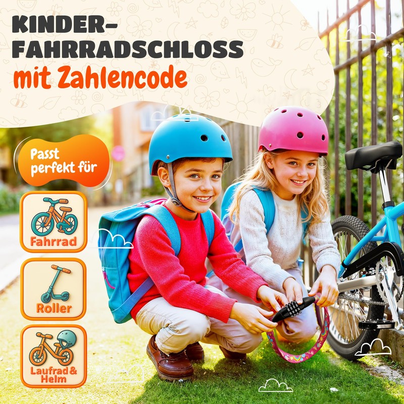Children's Bicycle Lock with Combination Code - Rainbow - Lightweight