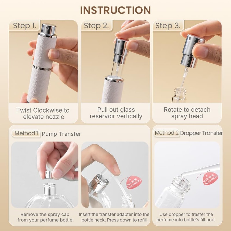 Cryslora Perfume Atomiser, Rotary Press Leather Refillable Perfume Bottle, High-End