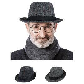 Fedora Trilby Hat for Men Short Brim Panama Hat British Vintage Wool Felt Jazz Cap Bowler Hat Jazz Dancers Gangsters Rapper Cowboy Gentleman Fedora Hat Roll-up Manhattan Hat for Party Dancing Stage