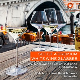 Stölzle Lausitz White Wine Glasses Set of 4 (QUATROPHIL). Dishwasher Safe, Crystal Luxury Wine Glasses (14.25 floz). Genuine Stölzle Wine Glass Set