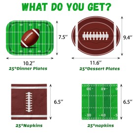 100pcs Football Plates and Napkins Party Supplies Kit, Large Touchdown Paper Dinner Plates Dessert Plates Napkins for Football Birthday Party Decorations Game Day Tailgate Party Decorations Serve 25