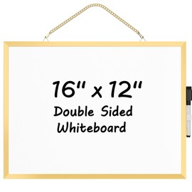 MaxGear (Bundle of 2 Sets) Double-Sided Dry Erase Board for Wall, 16" x 12" Gold Aluminum Frame Hanging Whiteboard, Magnetic White Board with a Black Dry Erase Marker, Whiteboard for Planning, Drawing