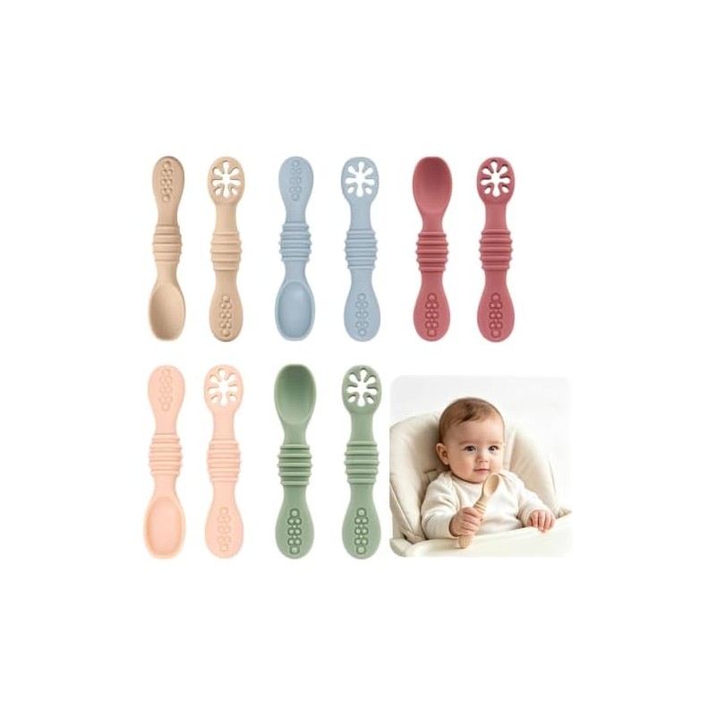 10PCS Juego Cucharas Masticables de Silicona,cucharas masticables de silicona arcoíris,con