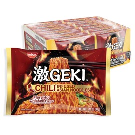 Nissin Geki Chili Infused Asian Noodles, Fiery Hot Chicken Flavor, 3.17 Ounce (Pack of 12)
