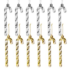 Pack of 12 Candy Canes Christmas Tree Decorations - Glitter Christmas Tree Decoration Pendant - Candy Cane Xmas Christmas Tree Decorations Gold Silver - Suitable for Christmas Tree Decoration Create a