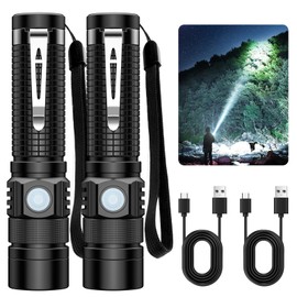 LED Tactical Flashlight Rechargeable - One Click SOS, Super Bright Small LED Flashlight 3Hr USB-C Fast Charging, Waterproof Pocket-Size Small EDC Flashlight for Home, Camping, Emergency, Hiking