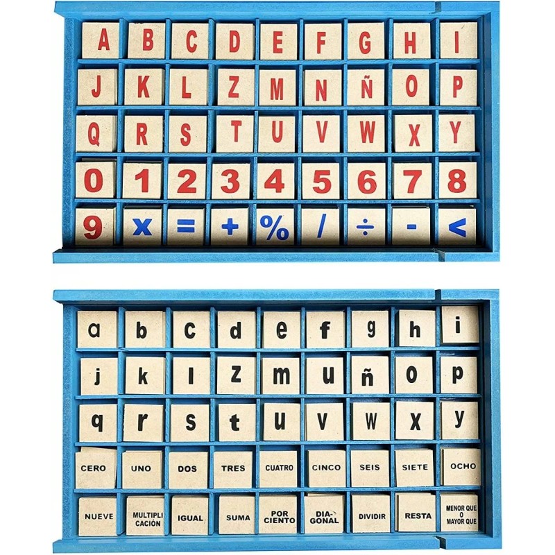 CASTILLO DIDÁCTICO 4 Cajas De Alfabeto Matemático Móvil De Madera,