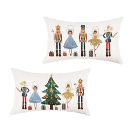 HOMFREEST Merry Christmas Throw Pillow Covers 12x20 Inches Nutcracker Pillowcases Xmas Winter Holiday Cushion Cases Party Decorations for Sofa Couch Set of 2