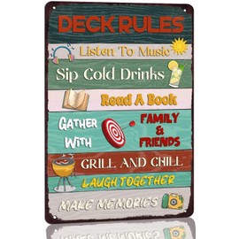 Deck Rules Metal Tin Sign Indoor/Outdoor Patio Decor Table Decorations Accessories Home Wall Art Sign for Deck Backyard Bar Welcome Signs 8x12 Inch