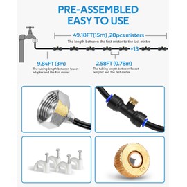 homenote Misting Cooling System 59FT (18M) Misting Line + 20 Brass Mist Nozzles + Brass Adapter(3/4") Outdoor Mister for Patio Backyard Garden Greenhouse Watering