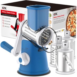 Cheese Grater Rotary, Rotary Grater for Kitchen, Kitchen Grater Vegetable Slicer with 3 Drum Blades, Fast Cutting Cheese Shredder for Vegetables and Nuts