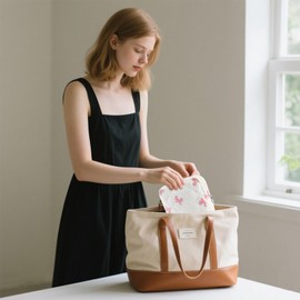 Tmtains Small Makeup Bag for Purse Mini Cotton Quilted Cosmetic Bags for Women Cute Pink Bow Makeup Pouch Portable Travel Toiletry Bag with Zipper Sanitary Napkin Slip in Pockets Birthday Gift