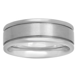 STEEL NATION JEWELRY Men's 8mm Titanium Wedding Band, Brushed Finish with Black Grooves