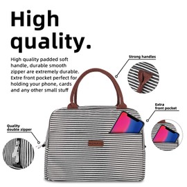 RONAVO Lunch Bags Tote Bag Lunch Bag for Women Lunch Box Insulated Lunch Container - Tough & Spacious Adult Lunchbox (Stripe